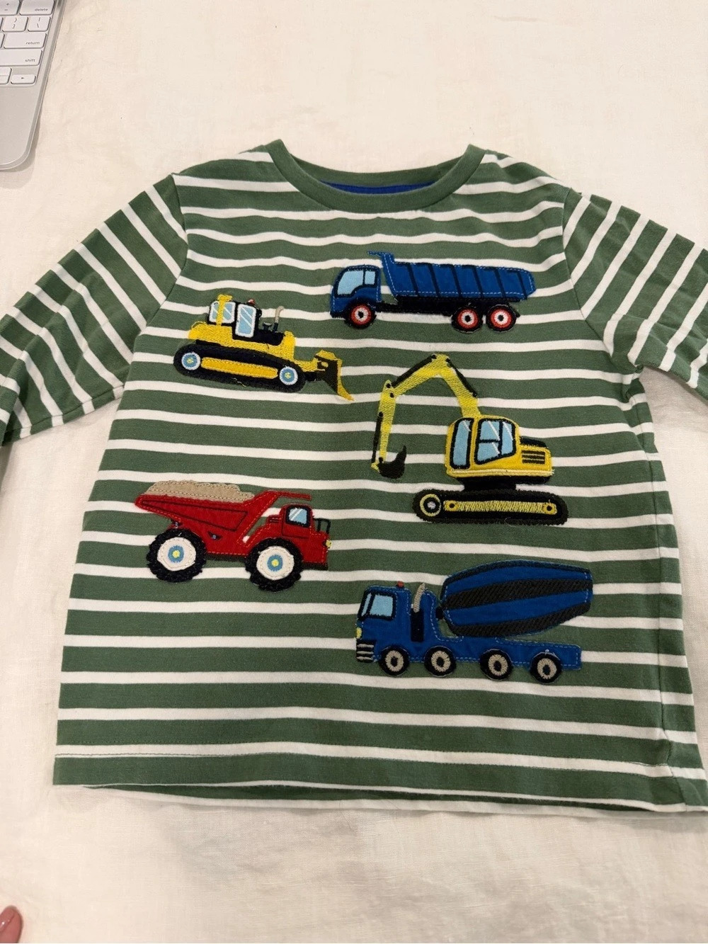 Boden Mini Boden Construction Vehicles Applique T-Shirt Green & White Boys 3-4Y